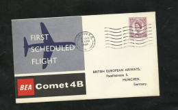 UK Lettre BEA  Comet 4B  1ère Liaison Aérienne Londres Le 05/04/1960 Pour Munich  Le 05/04/1960  N°  270  TB - Storia Postale