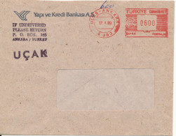 Turkey Bank Cover With Meter Cancel Ulus Ankara 17-4-1989 (Yapi Ve Kredi Bankasi A.S.) - Covers & Documents