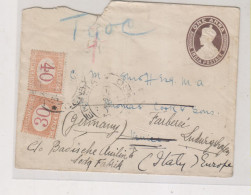 INDIA  1922 Postal Stationery To Italy Postage Due - 1911-35 King George V