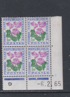 France Timbres-Taxe N° 102 XX Fleurs : 1 F. Soldanelle  En Bloc De 4 Coin Daté Du 6 . 2 .65 ; 1 Point Blanc, Ss Ch. TB - Impuestos