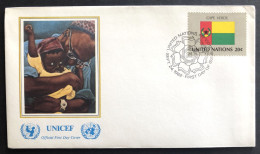 UNITED NATIONS,  FDC, UNICEF, « CAPE VERDE », Flags, Painting, 1982 - UNICEF