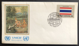 UNITED NATIONS,  FDC, UNICEF, « THAILAND », Flags, Painting, 1981 - UNICEF