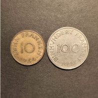 SAARLAND 10 FRANKEN 1954 + 100 FRANKEN 1955 TTB/SUP - 50 Franken