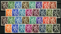 België 674/89A ** ON - Heraldieke Leeuw - V De Londres - Volledige Reeks 32 W. - Met Specimen - 1941-1960