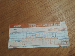 155 //   BILLET COMBINE SNCF PARIS / QUIMPER / PARIS 1987 - Europa