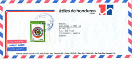 Honduras Air Mail Cover Sent To Sweden 12-9-1990 Single Franked - Honduras