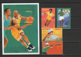 Angola 1996 Olympic Games Atlanta, Basketball, Swimming Etc. Set Of 4 + S/s MNH - Verano 1996: Atlanta