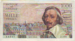 1000 FRANCS RICHELIEU - B.2.6.1955.B - J.154 - N° 44347  TTB + - 1 000 F 1953-1957 ''Richelieu''