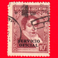 ARGENTINA - Usato - 1943 - Bernardino Rivadavia (1780-1845), Sovrastmpato SERVICIO OFICIAL - 10 - Gebraucht