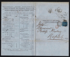 GREAT BRITAIN 1869 NEWCASTLE 2D BLUE TO NAPLES WITH SHIPBUILDING PRICES - Covers & Documents