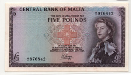 Malta 5 Pounds ND1967 QEII P-30 Good Very Fine - Malte