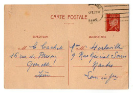 TB 4730 - 1941 - Entier Postal Type PETAIN - M. CACHET à GRENOBLE Pour Mme & M. HORLAVILLE à NANTES ( Bombardements ) - Standaardpostkaarten En TSC (Voor 1995)