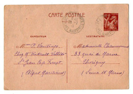 TB 4736 - 1941 - Entier Postal Type IRIS - Mme P. VANTROYS à SAINT JEAN CAP FERRAT Pour Melle CHAUMONNOT à THORIGNY - Standard Postcards & Stamped On Demand (before 1995)