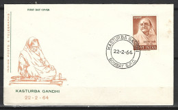 INDE. N°172 Sur Enveloppe 1er Jour (FDC) De 1964. Femme De Gandhi. - Mahatma Gandhi