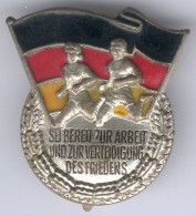 DDR Seltenes Sportabzeichen Mit Fahne Ohne Ehrenkranz, Hammer Und Sichel -emailliert, An Orig. Nadel,Bartel: 1013a, I-II - RDA