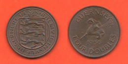 Guernsey Four Doubles 1956 Bronze Coin Queen Elizabeth II° - Guernsey