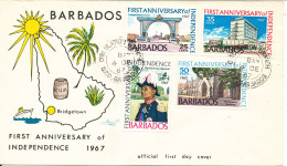 Barbados FDC 4-12-1967 First Anniversary Of  Independence 1967 Complete Set Of 4 With Cachet - Barbados (1966-...)
