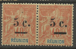 REUNION N° 52 Variétée Boucle Inférieur Du C De 5c Plus Courte Tenant à Nor NEUF** LUXE SANS CHARNIERE / Hingeless / MNH - Neufs