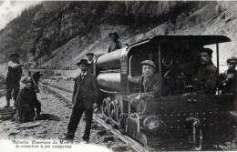 SUISSE VALLORBE CHANTIER DU MONT D'OR LOCOMOTIVE A AIR COMPRIMÉ REIMPRESSION DE CARTE ANCIENNE COLLECTION E.B. 1970 - Mon