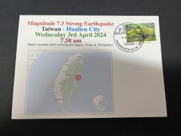 4-4-2024 (1 Z 3) Taiwan - 7.5 Strong Earthquake On 3-4-2024 (Hualien City) With Volcano OZ Stamp - Briefe U. Dokumente