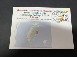4-4-2024 (1 Z 3) Taiwan - 7.5 Strong Earthquake On 3-4-2024 (Hualien City) With OZ Stamp - Briefe U. Dokumente