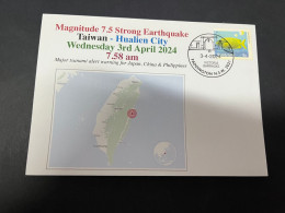 4-4-2024 (1 Z 3) Taiwan - 7.5 Strong Earthquake On 3-4-2024 (Hualien City) With OZ Stamp - Briefe U. Dokumente