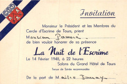 PIE-24-366 : INVITATION  LA NUIT DE L'ESCRIME A TOURS INDRE-ET-LOIRE. 14 FEVRIER 1948. SALON DU GRAND-HOTEL - Fechten