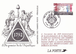 10 Pseudo Entier / PAP 1792 An 1 De La République Française   26 09 1992 - Official Stationery