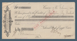 Egypt - 1920 - Vintage Check - ( National Bank Of Egypt - Cairo ) - Schecks  Und Reiseschecks