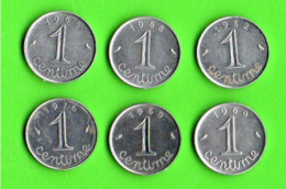 FRANCE . MONNAIE . 1 CENTIME . " TYPE ÉPI " . 1962, 2 X 1969, 1965, 1968, 1976 . LOT DE 6 PIÈCES - Réf. N°295B - - 1 Centime