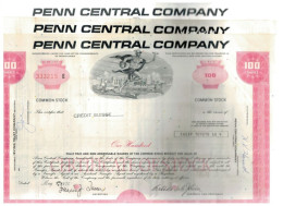 LOTTO 4 CERTIFICATI AZIONARI PENN CENTRAL COMPANY 1970/1971/1972/1973  LESS1 100 SHARES STOCK - Railway & Tramway