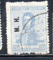 ARGENTINA 1918 1919 OFFICIAL DEPARTMENT STAMP OVERPRINTED M.H. MINISTRY OF FINANCE MH 20c USED USADO - Oficiales