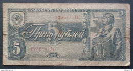 BANKNOTE RUSSIA 5 RUBLES 1938 AVIATOR CIRCULATED - Rusia