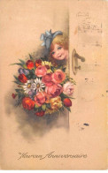 Illustrateurs - N°81781 - H. Petersen - Heureux Anniversaire - Fillette Apportant Un Bouquet De Fleurs - Petersen, Hannes