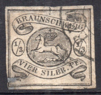 BRUNSWICK (ALEMANIA) Sello Usado DETERIORADO CABALLO X 1/3 Silbergroschen Años 1853-63 – Valorizado En Catálogo € 525,00 - Brunswick