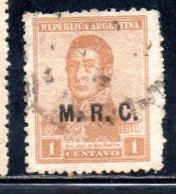 ARGENTINA 1920 OFFICIAL DEPARTMENT STAMP OVERPRINTED M.R.C. MINISTRY OF FOREIGN AFFAIRS MRC 1c USED USADO - Dienstzegels