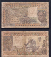 1000 Francs CFA, 1989 A, Côte D' Ivoire, L.021, A 716833, Oberthur, P#_07, Banque Centrale États De L'Afrique De L'Ouest - Stati Dell'Africa Occidentale