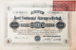 Vienne 1916: Grand Format: Hotel Continental Aktiengesellschaft 200 Kronen - Spoorwegen En Trams