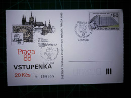 TCHÉCOSLOVAQUIE, Entier Postal Commémoratif De "Vs Tupenka, Prague 88". Avec Cachet Spécial De La Poste. - Aerogramme