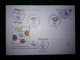 TCHÉCOSLOVAQUIE, Entier Postal Commémoratif De "Vstupenka, Prague 88". Avec Cachet Spécial De L'Union Postale Universell - Aerograms