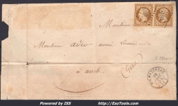 FRANCE PAIRE N°9 SUR LETTRE INCOMPLETE PC 3559 VIC FEZENSAC GERS DU 19/01/1854 - 1852 Luigi-Napoleone