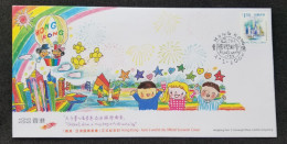 Hong Kong Asia's World City 2002 Children Painting Mickey Mouse Firework Hot Air Balloon Sailing Ship Child (FDC) - Lettres & Documents