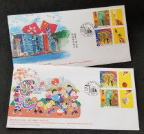 Hong Kong Basic Law 1 Country 2 Systems 2003 Lion Dance Rose Love (FDC Pair) - Brieven En Documenten