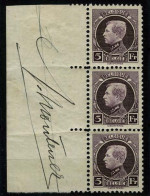 België 217 ** - Koning Albert I - Strip Van 3 - Met Handtekening Van G. Montenez - Avec Signature De G. Montenez - 1921-1925 Small Montenez