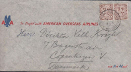 1948. EIRE. Pair 2½ Pg On Cover AA In Flight With AMERICAN OVERSEAS AIRLINES To Denmark Cancel... (Michel 75) - JF432288 - Cartas & Documentos