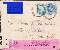 1940. EIRE.  NATIONAL SYMBOLS  3 Pg And 1/- On Very Unusual Small Double Censored PAR AVION O... (Michel 82+) - JF542662 - Lettres & Documents
