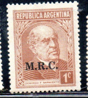 ARGENTINA 1935 1937 OFFICIAL DEPARTMENT STAMP OVERPRINTED M.R.C. MINISTRY OF FOREIGN AFFAIRS RELIGION MRC 1c MH - Dienstmarken