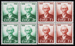 1958. EIRE.  Thomas J. Clarke Complete Set In 4-blocks With 2 Stamps Never Hinged And 2 S... (Michel 136-137) - JF542265 - Unused Stamps