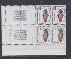 France Timbres-Taxe N° 103 XX Insectes : 10 C. Ampedus, En Bloc De 4 Coin Daté Du 19 . 11 . 81 ; 1 Trait, Ss Ch. TB - Taxe