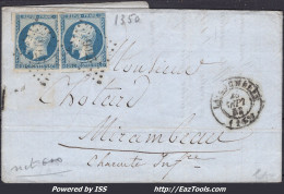 FRANCE N°10x2 SUR LETTRE AVEC PC 2706 LA ROCHELLE CHARENTE INF + CAD DU 23/09/1853 - 1852 Louis-Napoléon